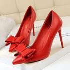 Bow-accent Faux Leather Pointed High-heel Pumps
