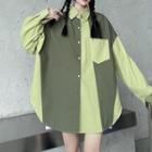 Color Block Shirt Green - One Size