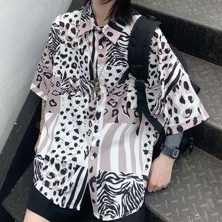 Elbow-sleeve Animal Print Hawaiian Shirt