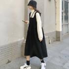 Plain Midi A-line Pinafore Dress / Turtleneck T-shirt