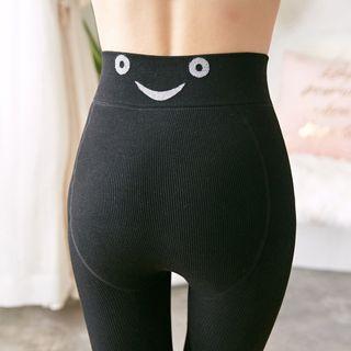 Smile Face Print Fleece Lined Tights / Leggings