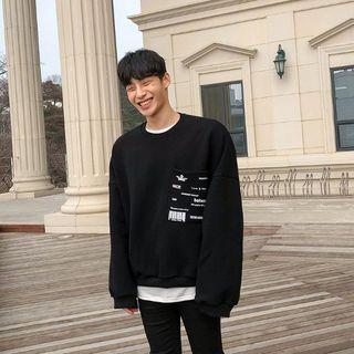 Dolman-sleeve Letter Pocket-front Sweatshirt