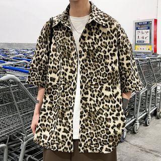 Leopard Print Oversized Short Sleeve Shirt