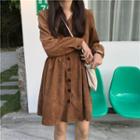 V-neck Button-up Long-sleeve Dress