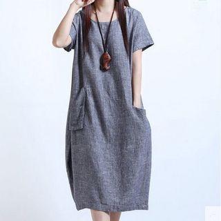 Short-sleeve Pocketed Midi Dress