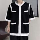 Elbow-sleeve Two Tone Cardigan