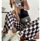 Cropped Halter Top / High-waist Check Pants