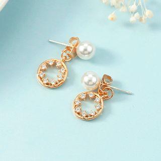 Faux Pearl Rhinestone Hoop Drop Earring