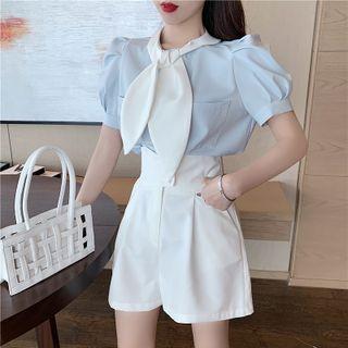 Short-sleeve Bow Neck Shirt / Shorts