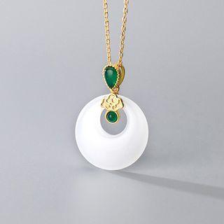925 Sterling Silver Gemstone Pendant Necklace S925 Silver Necklace - Gold - One Size