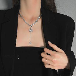 Snowflake Pendant Rhinestone Necklace Silver - One Size