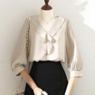 Balloon-sleeve V-neck Ruffled Blouse