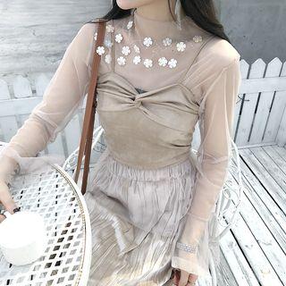 Embellished Sheer Top / Plain Knot Camisole Top