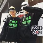 Couple Matching Lettering Pullover Black - One Size
