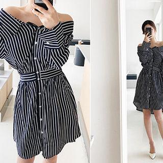V-neck Striped Shirtdress