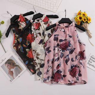Flower Print Halter Tank Top
