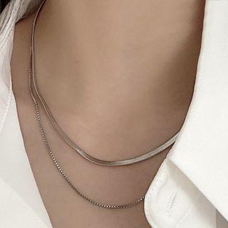 Snake Chain Layered Necklace 1 Pc - Silver - One Size