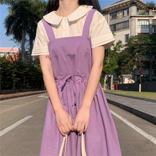 Short-sleeve Shirt / Midi A-line Pinafore Dress