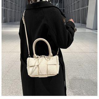 Faux Shearling Woven Crossbody Bag