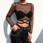 Long-sleeve Cropped Mesh T-shirt