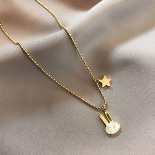 Rabbit Pendant Necklace White & Gold - One Size