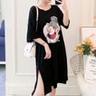 Elbow-sleeve Pig Print T-shirt Dress