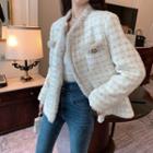 Furry Trim Houndstooth Jacket