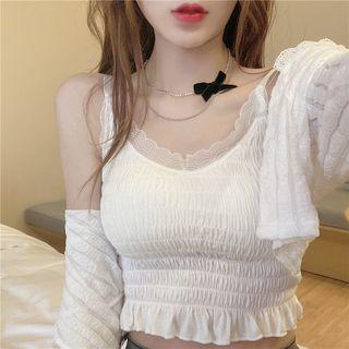 Lace Smocked Cropped Camisole Top