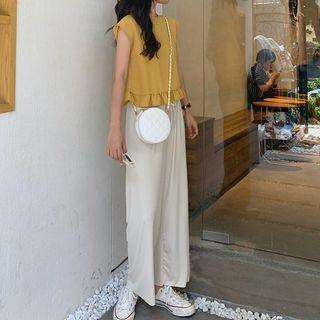Cap Sleeve Frilled Trim Top / Wide-leg Pants