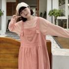 Long-sleeve Plain T-shirt / Cartoon Print Midi Shift Overall Dress