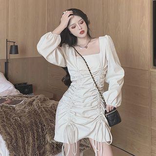 Square Neck Drawstring Mini Bodycon Dress