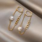 Faux Pearl Chained Alloy Dangle Earring 1 Pair - Silver Needle - Gold - One Size