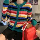 Round-neck Rainbow Striped Knit Top Rainbow Stripe - One Size
