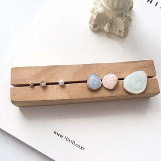 Set Of 6: Faux Pearl / Rhinestone / Irregular Disc Earring (assorted Designs) 1 Set Of 6 Pcs - Classic Earrings - One Size