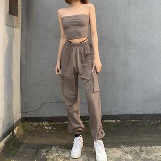 Lace-up Back Tube Top / Pocket Cargo Pants