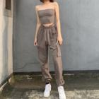 Lace-up Back Tube Top / Pocket Cargo Pants