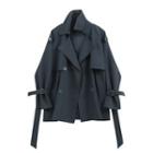 Double Breasted Crop Trench Coat Grayish Blue - One Size