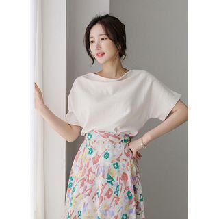 Dolman-sleeve Cowl-neck T-shirt