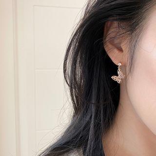 Rhinestone Butterfly Dangle Earring 1 Pair - S925 Silver - One Size