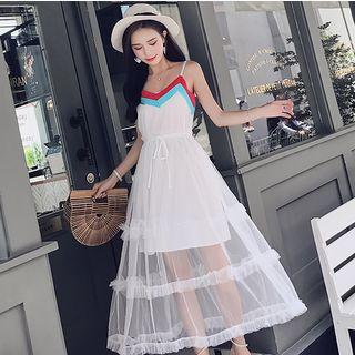 V-neck Drawstring Midi Spaghetti Strap Dress