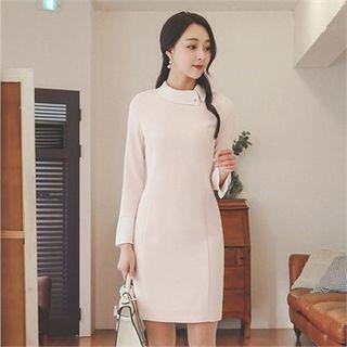 Collared Sheath Dress With Faux-pearl Brooch