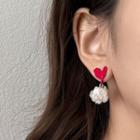 Heart Pom Pom Dangle Earring 1 Pair - White - One Size