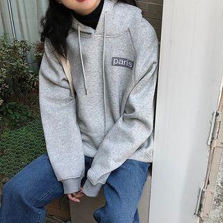 Letter Embroidered Hoodie Light Brown - One Size