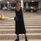 Spaghetti Strap V-neck Midi A-line Dress