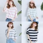Elbow Sleeve Color Block Striped T-shirt