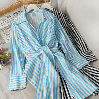 Details Tie-waist Striped Crop Shirt
