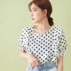 Dotted Ruffle Trim Short-sleeve Top White - One Size