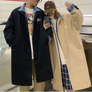 Denim Panel Single-breasted Trench Coat