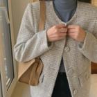 Button-up Plaid Woolen Jacket Gray - One Size