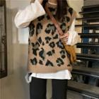 Leopard Print Sweater Vest Khaki - One Size